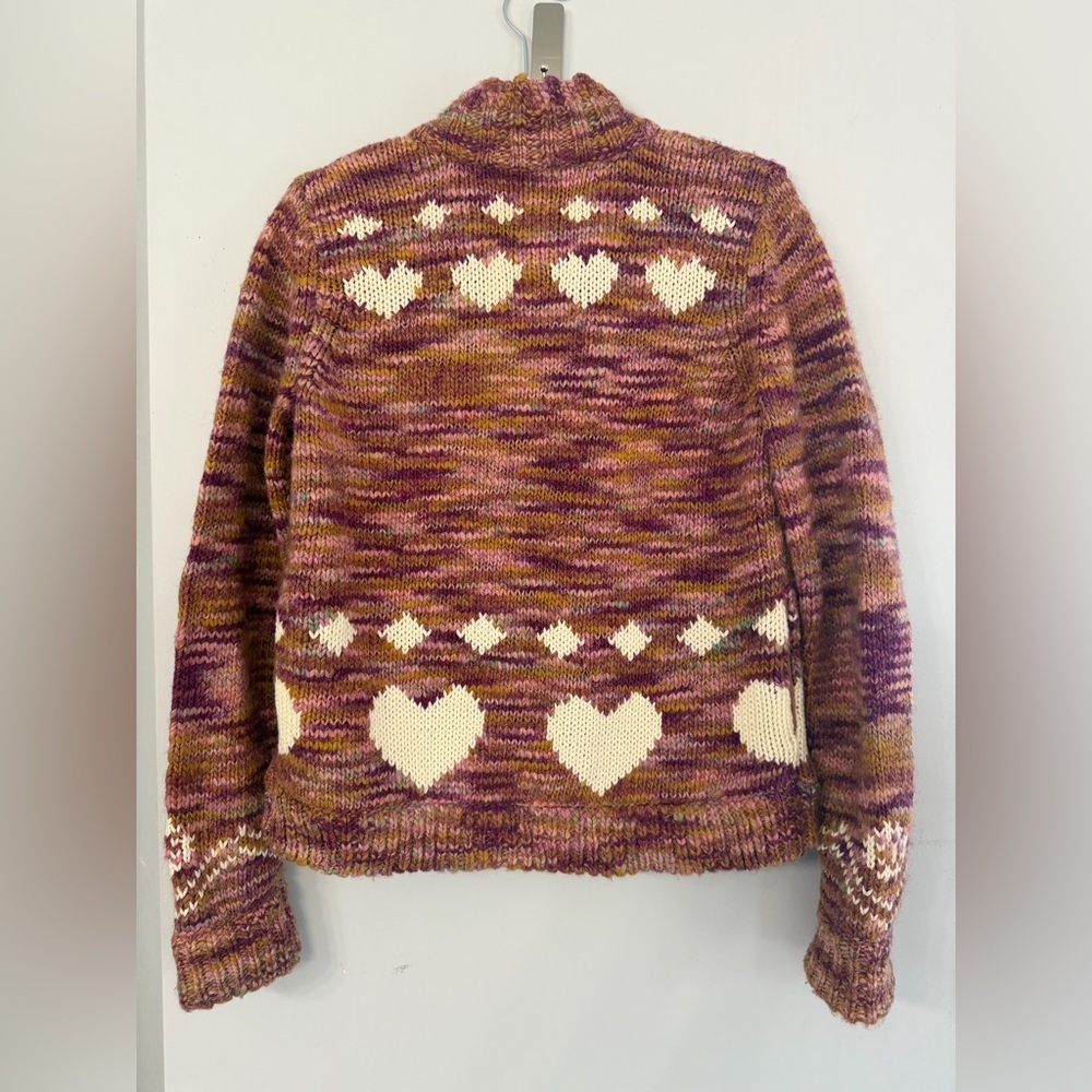 LoveShackFancy Women’s XS Pink Chunky Knit Hearts High Neck Snap Up Cardigan - Picture 9 of 9